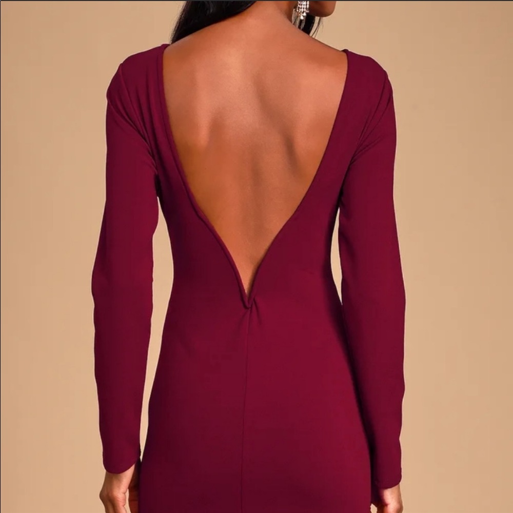 Lulus Maroon Long Sleeve Low Back Bodycon Dress